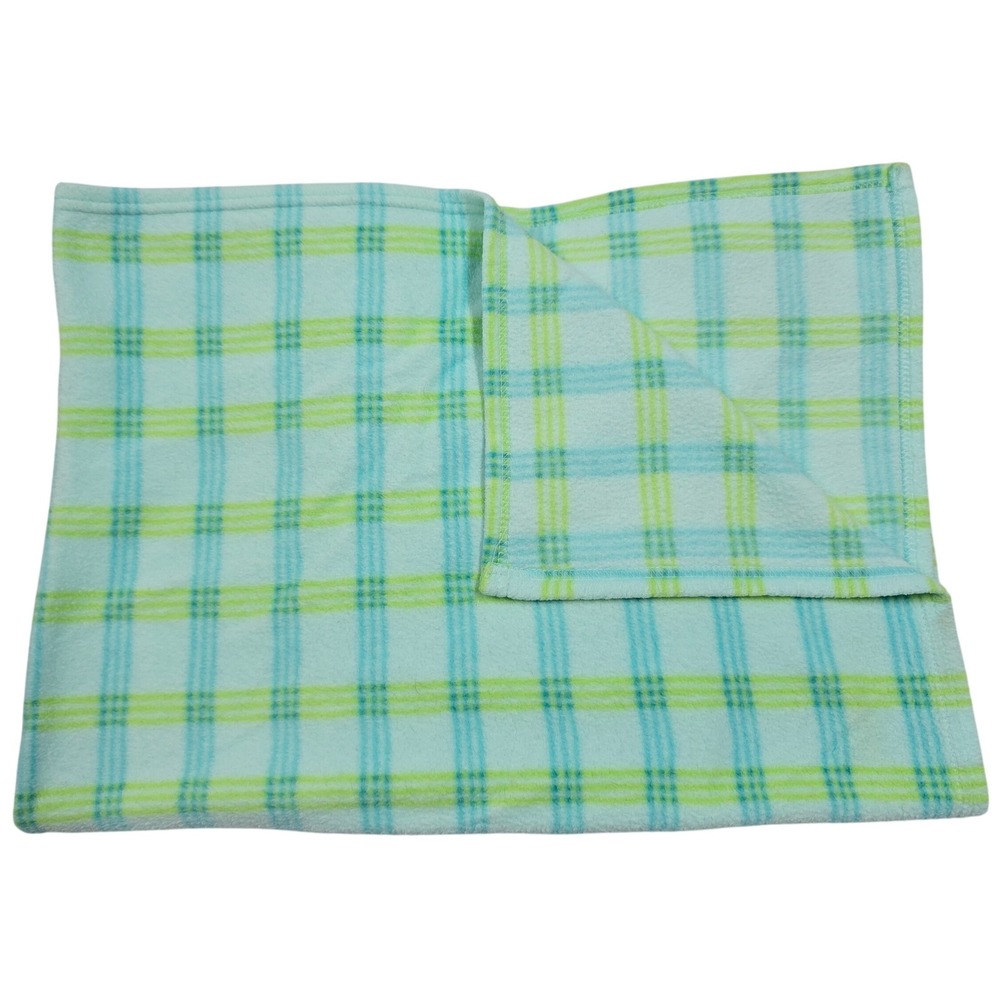 Tykes Baby Blanket Plaid Fleece Crib Toddler Duck Dragonfly Blue Green Vintage